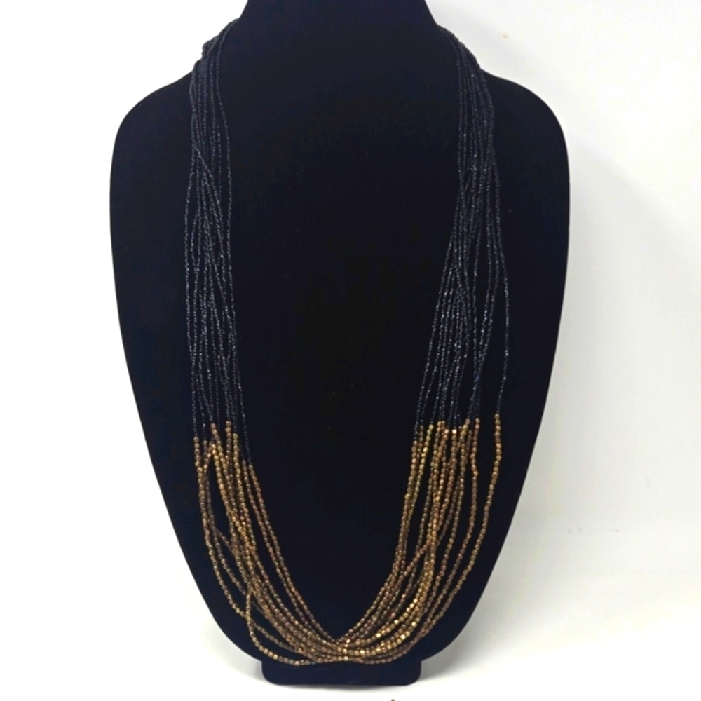 Elegant Multi-Strand Black and Gold Necklace
